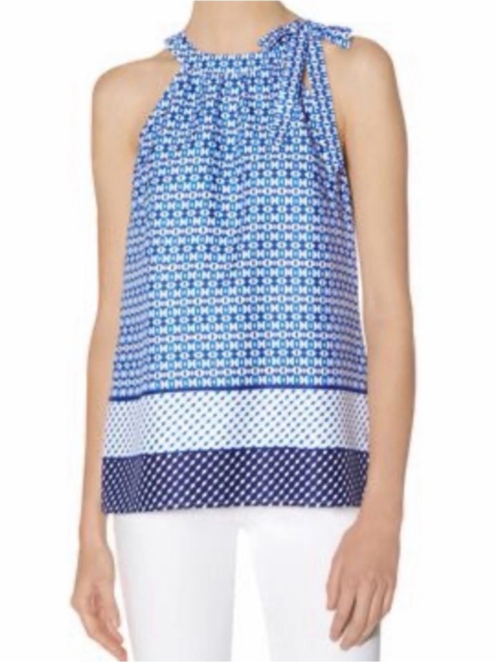 The Limited Blue Patterned Halter Tie-Neck Women's Top M